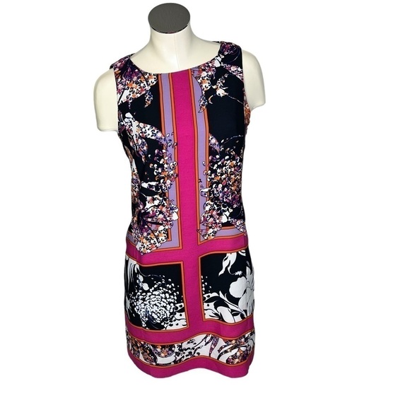 ADRIANNA PAPELL Hot Pink Multi Colored Sleeveless Dress With Pockets Size 4 - Picture 1 of 16